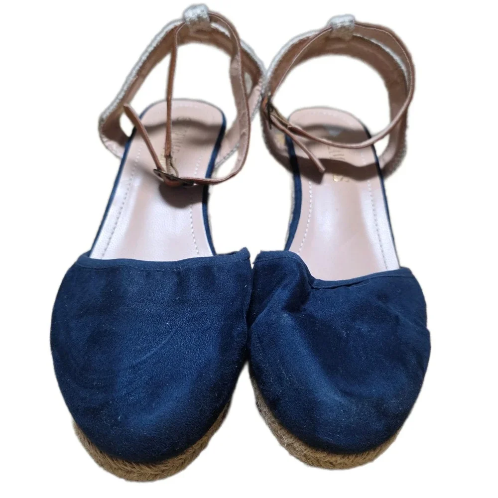 Dream Pairs Wedge Espadrille Sandals Women's Size 6 Navy Blue Ankle Strap‎